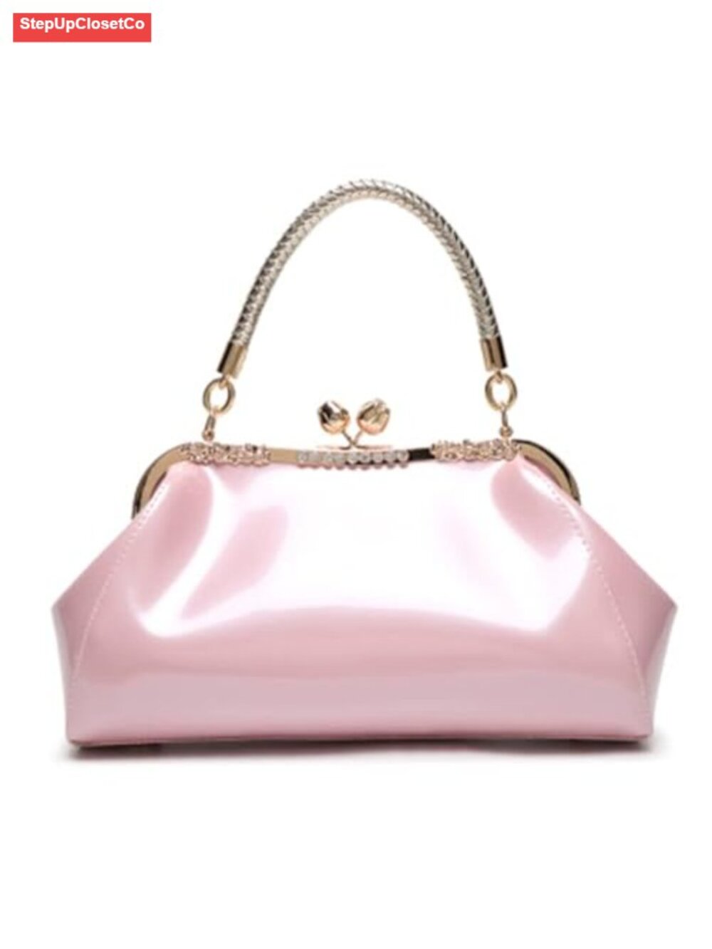 Glossy Patent Leather Evening Bag Women Braided Handle Kiss Lock Handbag